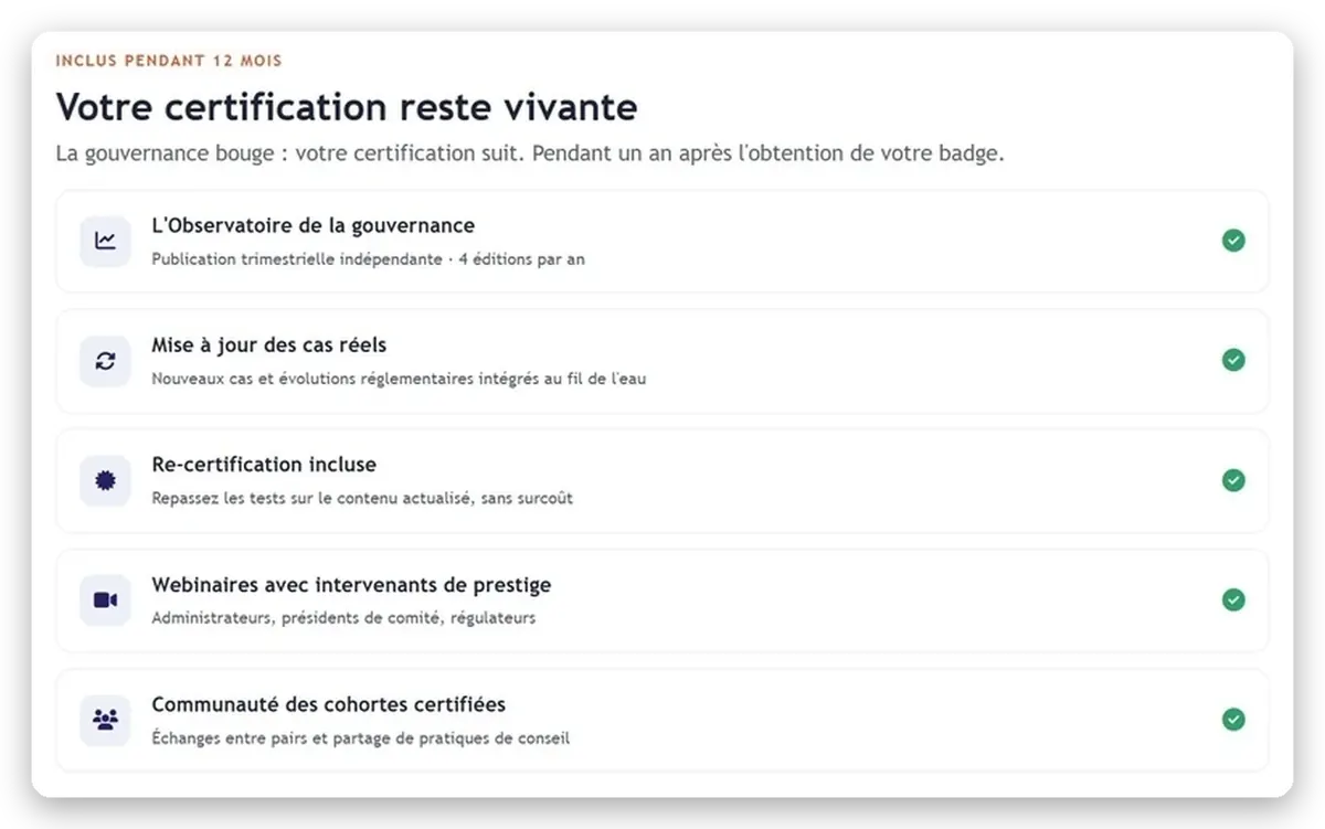 Douze mois de contenus inclus avec la certification